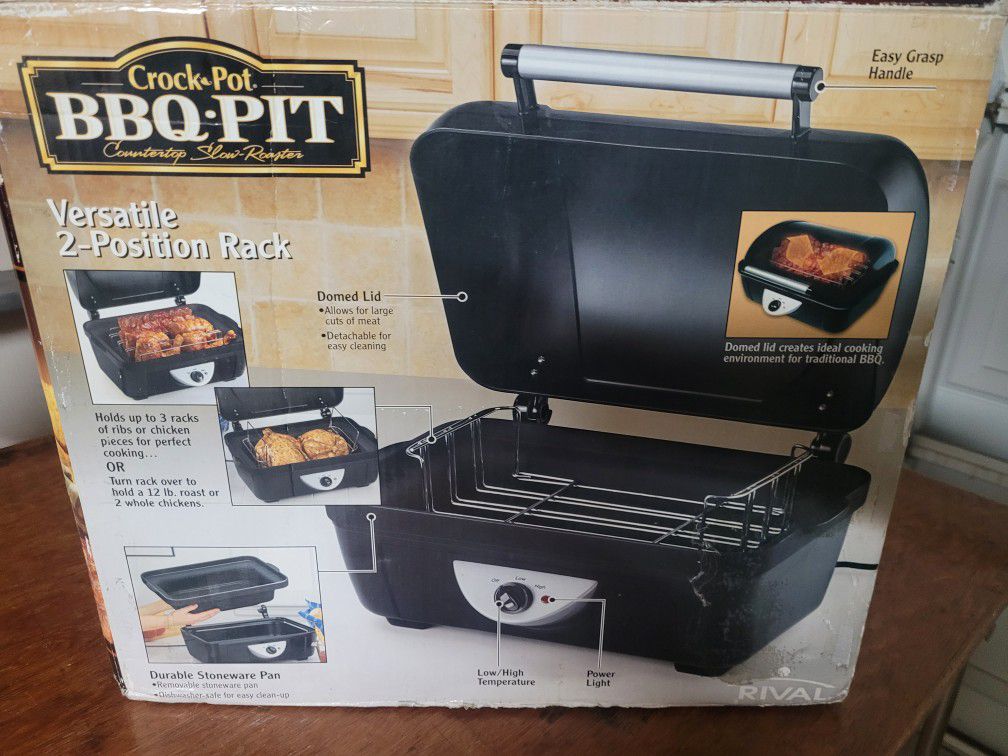 New!!!  Rival Crook Pit BBQ Pit, Indoor/Outdoor Slow Roaster Meal Cooker/Grill (BB100) With Recipe Book