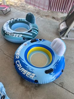 2 Inflatable River Tubes with Backrest and Cupholders