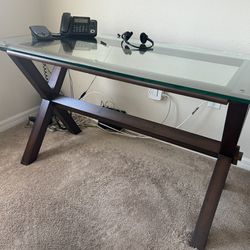 Large Glass Top, Wood Base Desk From POTTERY BARN 