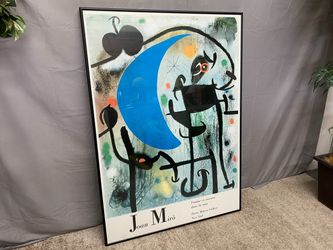 “Femme et Oiseaux Dans La Nuit” Large Framed Print by Joan Miro