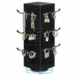NEW Black Rotating Pegboard Display Stand Pegboard Spinner Organizer, 4 x 4 x 12 Inches Four Sided Retail Display Racks Revolving Metal Display Turnta