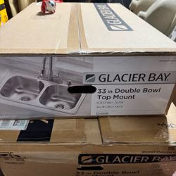 Glacier Bay 33 in. Drop-In 50/50 Double Bowl 20 Gauge Stainless Steel Kitchen Sink