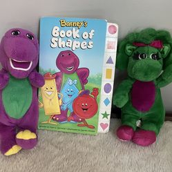 PBS KIDS Barney Baby Bop Dinosaur Book And Plush Toy Lot