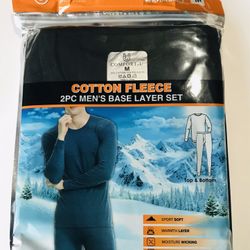 Men Thermal Cotton Fleece Crew Neck Top+Bottom 2 PCS Set Medium 