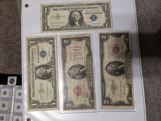Silver Dollar, Red Note 2 Dollar Bills