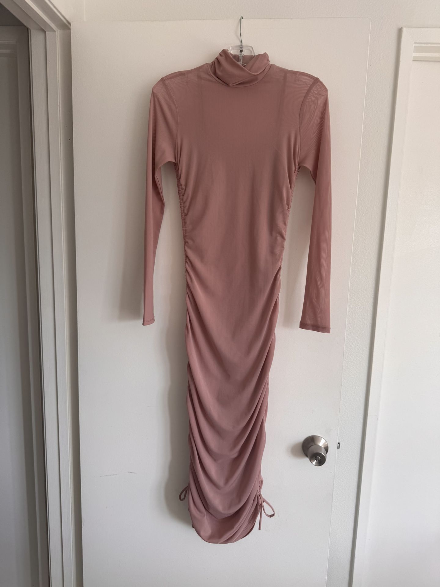 Pink Long Sleeve Mesh Dress