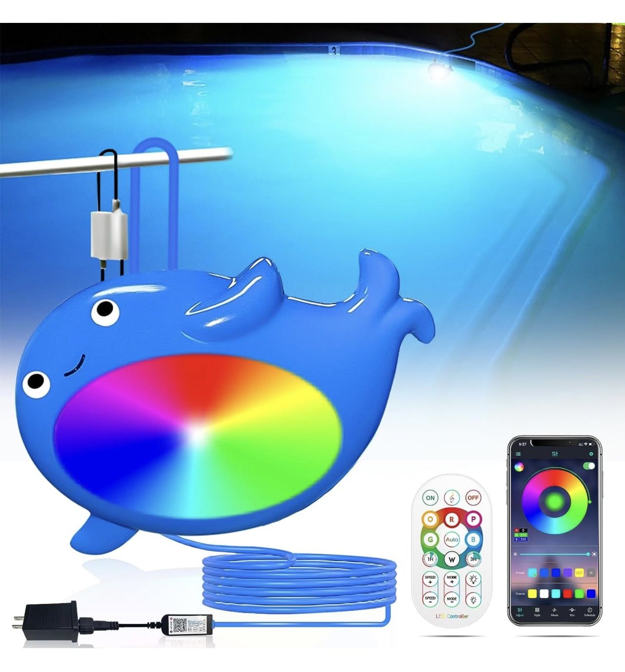 NEW IN BOX WHALE LED Pool Lights, 18W RGB Dimmable Underwater Submersible Lights for Inground Pools Waterproof IP68, Music Sync Color Changing