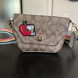 COACH Peanuts Collaboration Snoopy Shoulder Bag rainbow Ⅽ4114 Leather beige FS