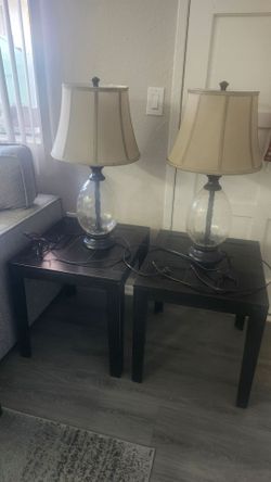 Ashley's wooden side tables and lamps!