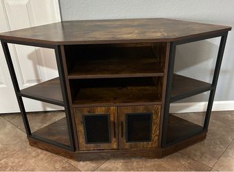 (NEW) 48” Wide Industrial Corner TV Stand with Storage