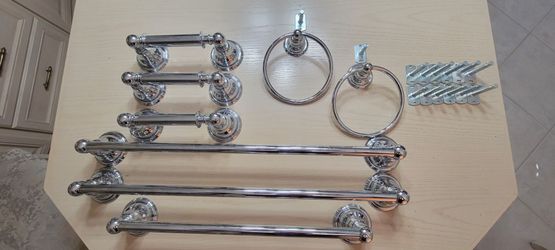 Bathroom Accessory Set, Chrome. Towel Bars, Rings, Paper Holders
