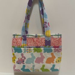 EASTER CALICO BUNNIES WITH PINK DAISIES HANDMADE SMALL BASKET BAG 