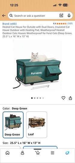 NEW IN BOX Heated Cat House for Outside with Dual Doors, Insulated Cat House Outdoor with Heating Pad, Weatherproof Heated Outdoor Cats Houses Weathe
