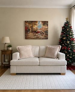 63" Loveseat Sofa Couch, Cloud Couch Lounge Sofa with 2 Cushion for Bedroom, Corduroy Lounge Sofa for Living Room Aparment