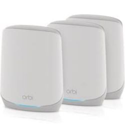 Netgear Orbi RBK763-100NAR AX5400 Tri-band WiFi 6 Mesh System, 5.4Gbps, router and 2 satellites