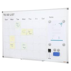 Calendar Whiteboard, 36 x 24 Inches Magnetic Dry Erase Calendar Board, Monthly Planner Whiteboard for Wall, 1 Magnetic Erase & 2 Dry Erase Marker & Mo