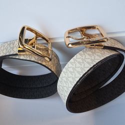 Authentic Michael Kors Leather Reversible Belt WHITE/BROWN and Black/white both  SIZE 31 normal wear $15 for both