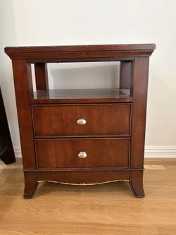 Dark Wood 2-Drawer Nightstand with Open Shelf - 24"W x 28"H x 17"D