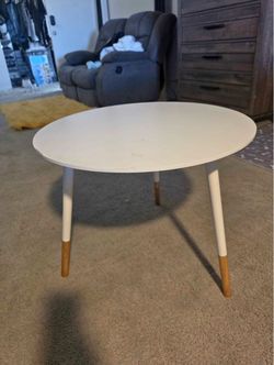 Round White Coffee Table with Wood Legs