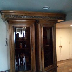 Beautiful Glass Armoire Set It Has A Desk With It