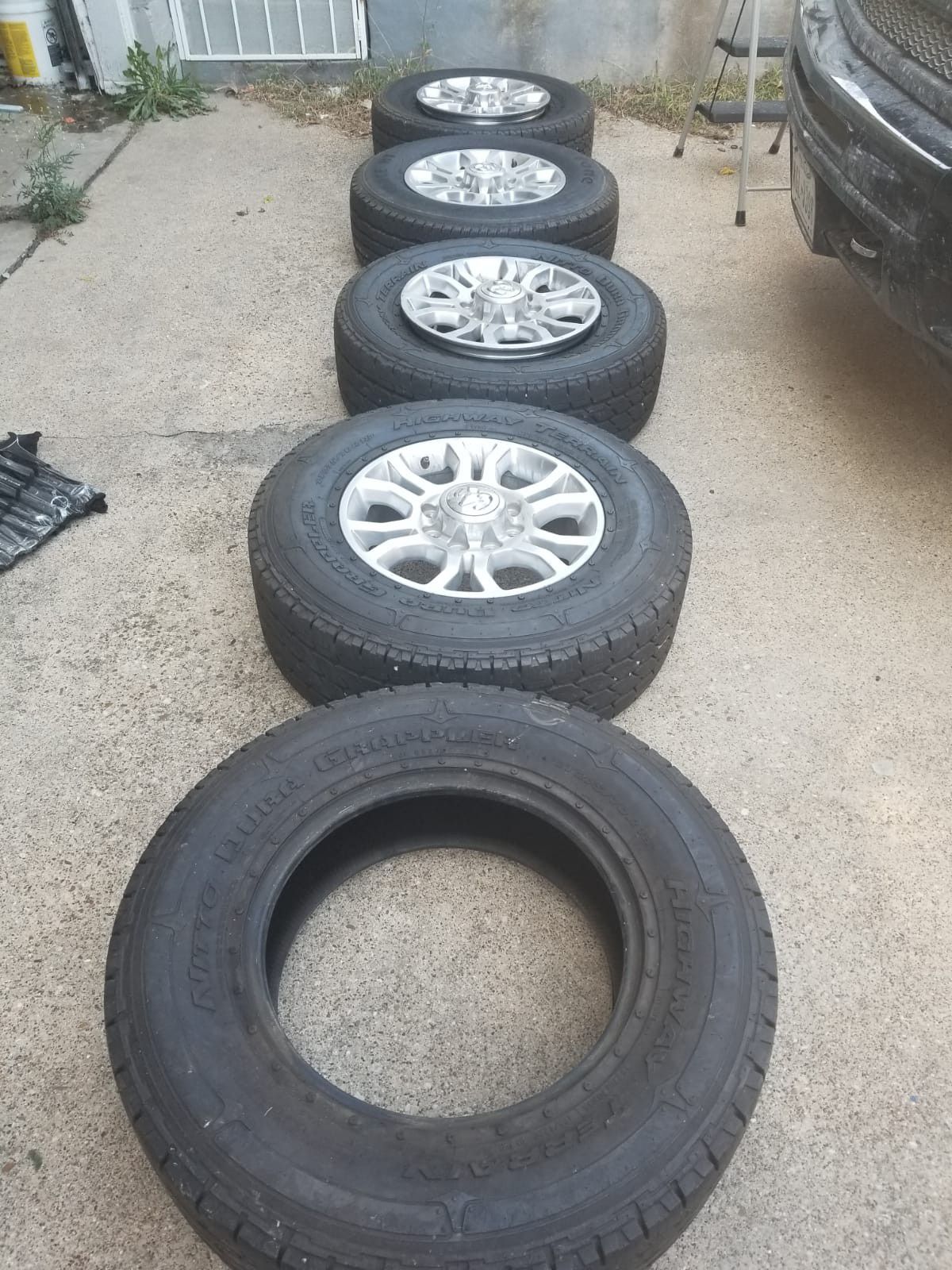 Tires LT 275/70R18 Nitto highway terrain Has about 5,000 mile usage 4 rims with Tires plus 1 extra tire