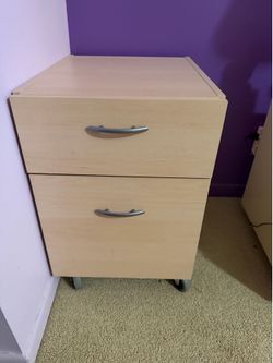 Light Wood 2-Drawer Mobile Rolling Filing Cabinet Organizing Home Office