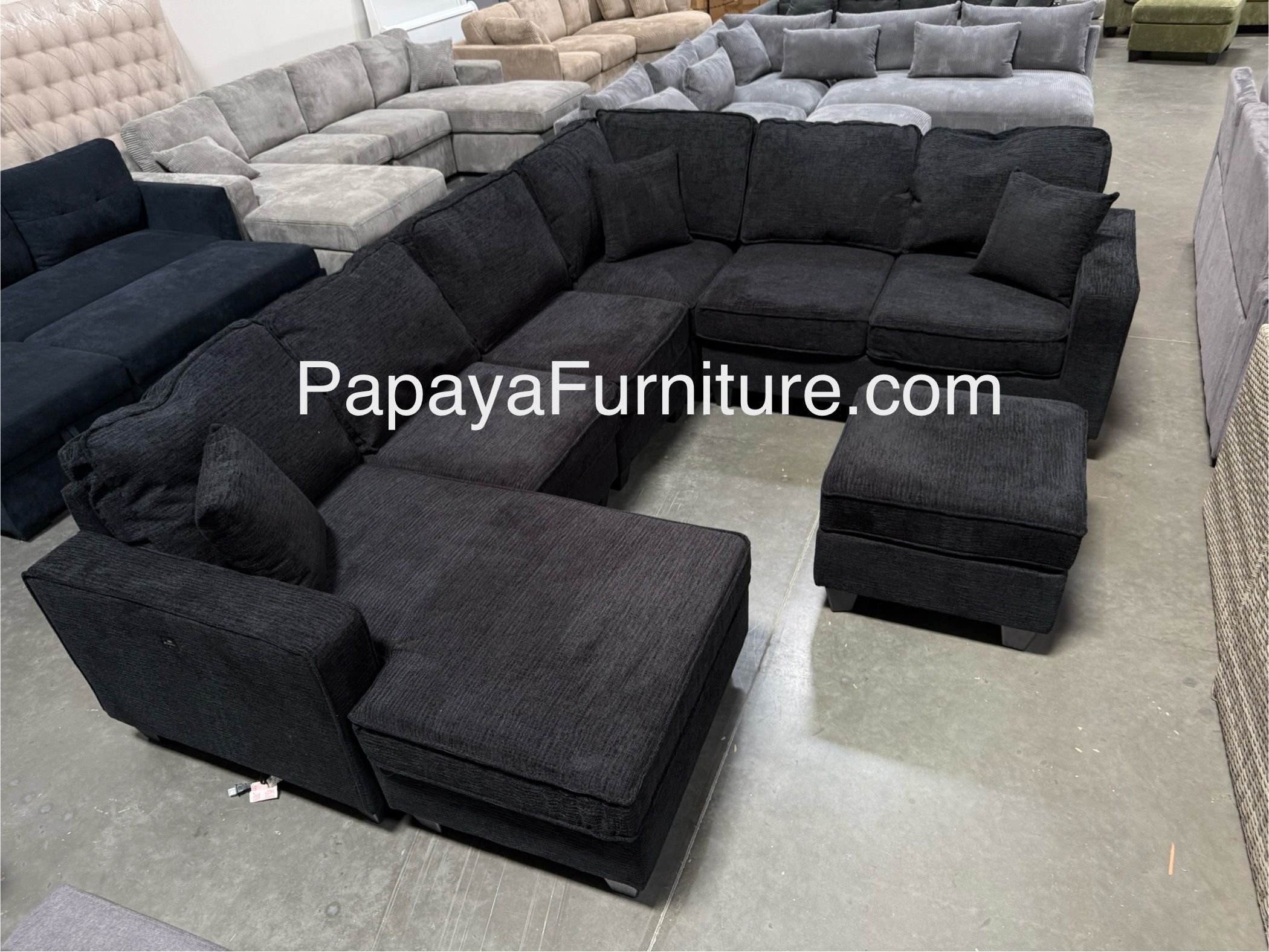 New! Large Sectional Sofa And Ottoman, Reversible Chaise Couch, Sectional, U-shaped Sofa, Sectionals Sofas, Couch,Black Sectional,Chenille Fabric Sofa