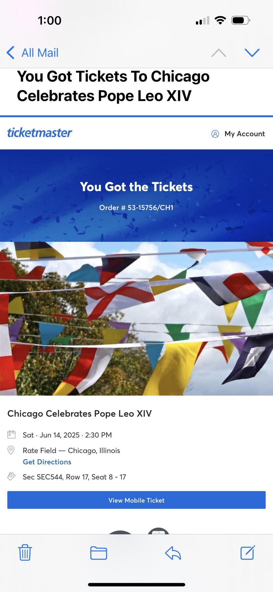 Have 10 Pope Tickets Available Will Sell In Any Order