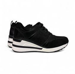 Black Wedge Sneakers with Mixed Texture Upper