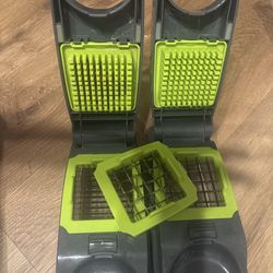 Double set 2-in-1 Manual Vegetable Chopper & French Fry Cutter with Interchangeable Blades