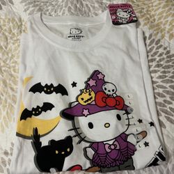 Hello Kitty Shirt Women's large White Sanrio Wicked Cute Halloween Short Sleeve