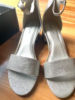London Fog Collection Silver Glitter Block Heel Sandals