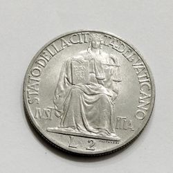 1942 Vatican Pius XII Italy 2 Lire Coin  