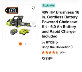 40V HP Brushless 18 in. Cordless Battery Powered Chainsaw Kit - 6.0 Ah Battery and Rapid Charger Included