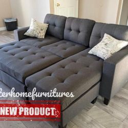 Brand New Grey/Gray Fabric Sectional With Reversible Chaise/ Can Also Be Used As Sleeper/ Finance Available $0 Down.