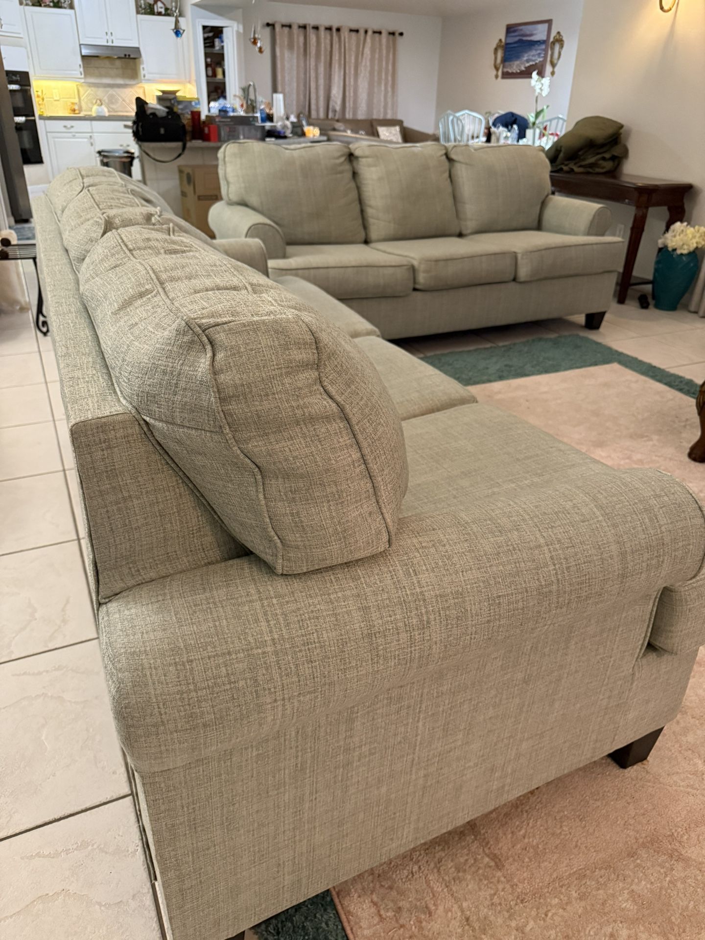 2 Pc Large Sofa Set – Light Ocean Fabric – Modern/Contemporary Living Room Set