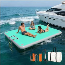 Inflatable Floating Dock, Water Island Float Raft Mat with Non-Slip Surface, 5FT/8FT/10FT Air Deck Platform, 6 Inch Thick for Pool, Lake, River, Beach