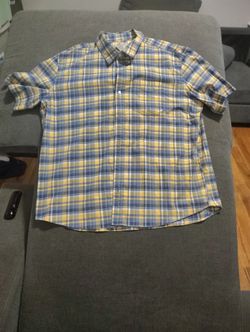 LL Bean Shirt Mens XLarge Button Down Traditional Fit Yellow Plaid Stretch