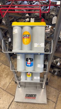 Yellow and blue Optima battery