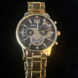 Men’s Multifunctional EYROS  Stainless Steel Gold Band, Black & Red Face For You Or Someone Special 