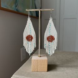 Large Orante Beaded Dangle Earrings ( H5” ) firm on price
