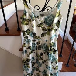 ANN TAYLOR 100% SILK FIT & FLARE FLORAL DRESS Green & Blue Size 6
