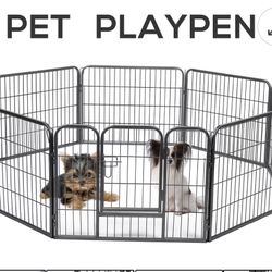 24″H 8 Panels Folding Dog Playpen, Lockable Dog Fence With Latch Door, Indoor And Outdoor, Black