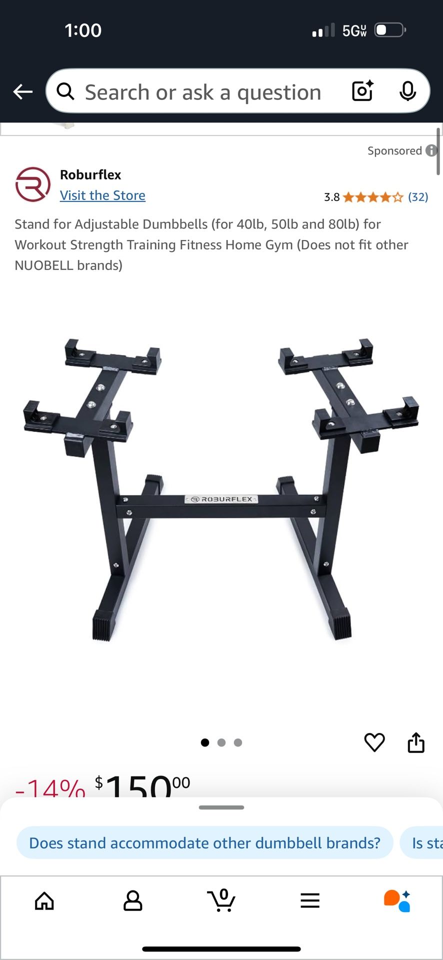 Stand for Adjustable Dumbbells (for 40lb, 50lb and 80lb) for Workout Strength Training Fitness Home Gym (Does not fit other NUOBELL brands)
