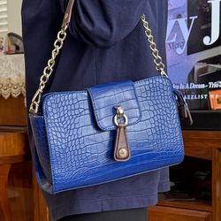 Bundle: 2 Chic Croc-Embossed Handbags (Black & Blue)