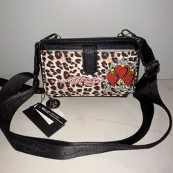 NWT Ed Hardy Cheetah Love Hearts Mini Crossbody Wallet | Y2K Statement Bag