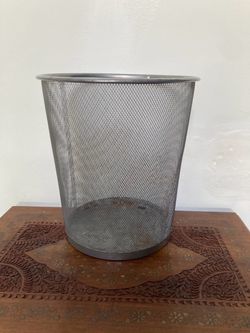SILVER. WASTE BASKET ABOUT 18” TALL