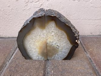 Agate geode Crystalized Quartz Bookends from Estate Home, Stands 4+ inch
