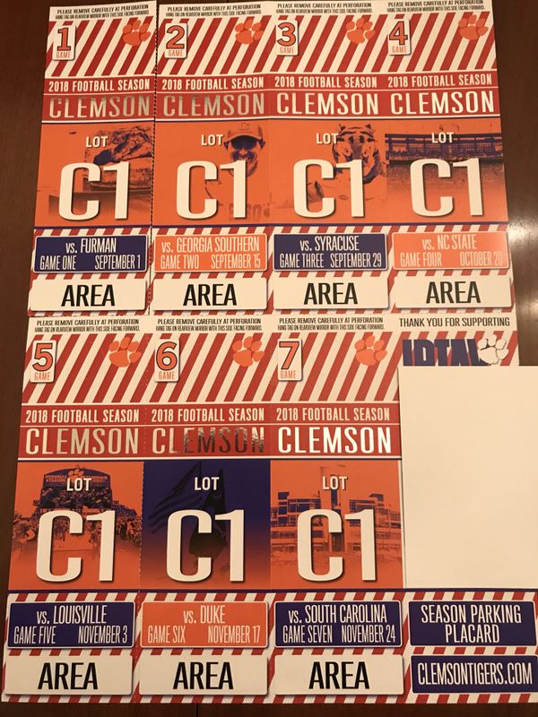 Clemson Football 2018 Season Parking Passes For Sale In Mauldin Sc Offerup