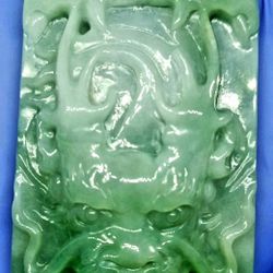 Burmese icy type A jadeite jade pendant lucky Dragon head. Certified.